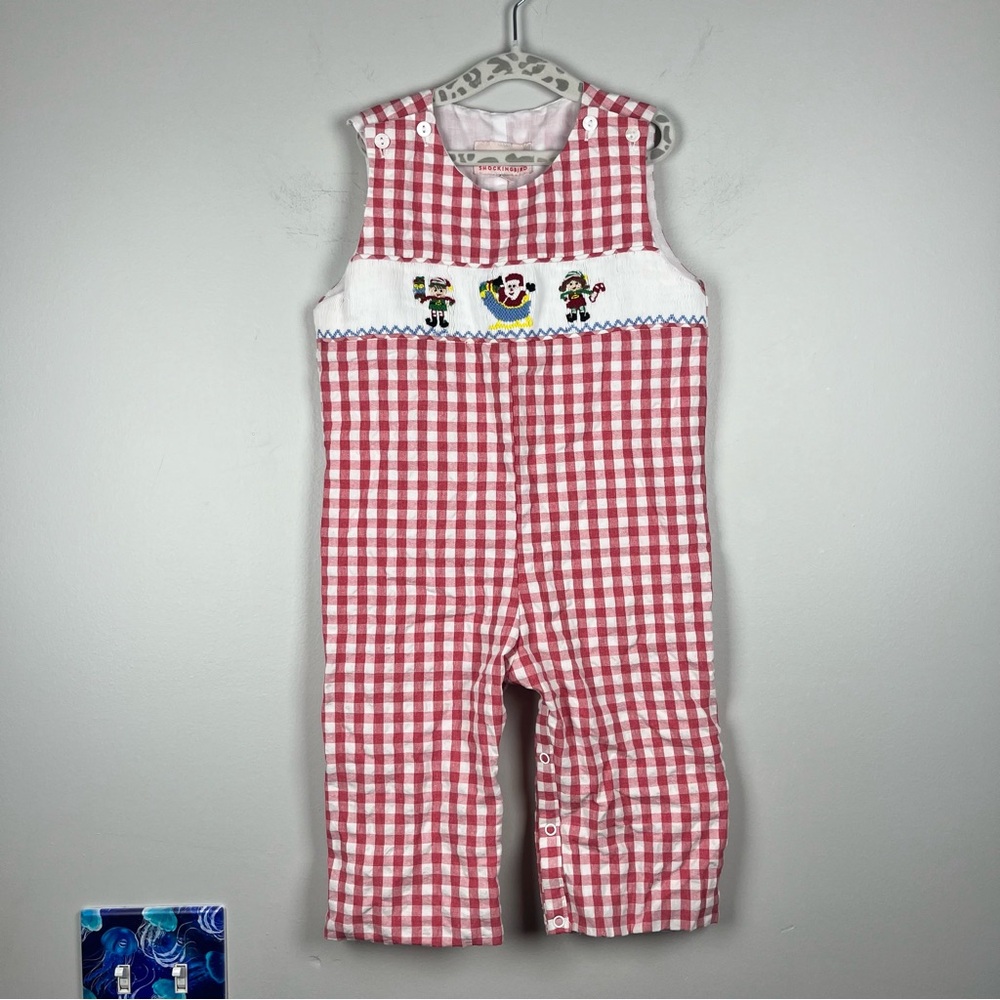 Smockingbird Red White Christmas Gingham Santa Elf Jon Jon Smocked 24 Mon Preppy